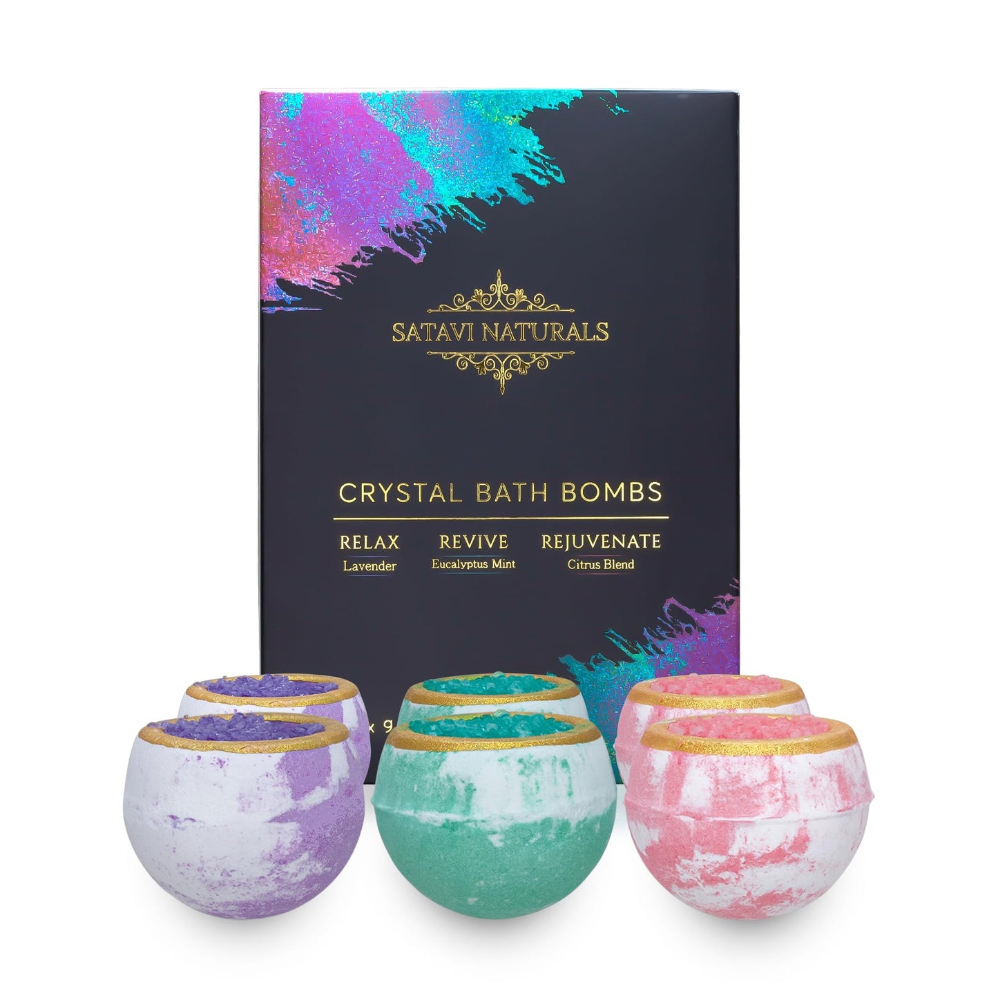 Satavi Naturals Crystal Bath Bombs (6 Pack) Luxurious Aromatherapy Bath Bombs Enriched with Nourishing Bath Salts for Silky Smooth Skin & Pleasantly…
