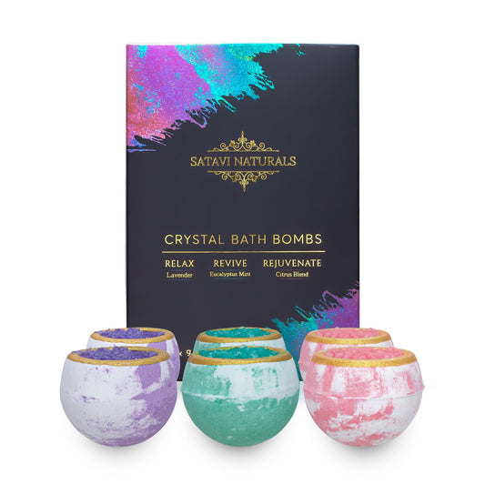 Satavi Naturals Crystal Bath Bombs (6 Pack) Luxurious Aromatherapy Bath Bombs Enriched with Nourishing Bath Salts for Silky Smooth Skin & Pleasantly…
