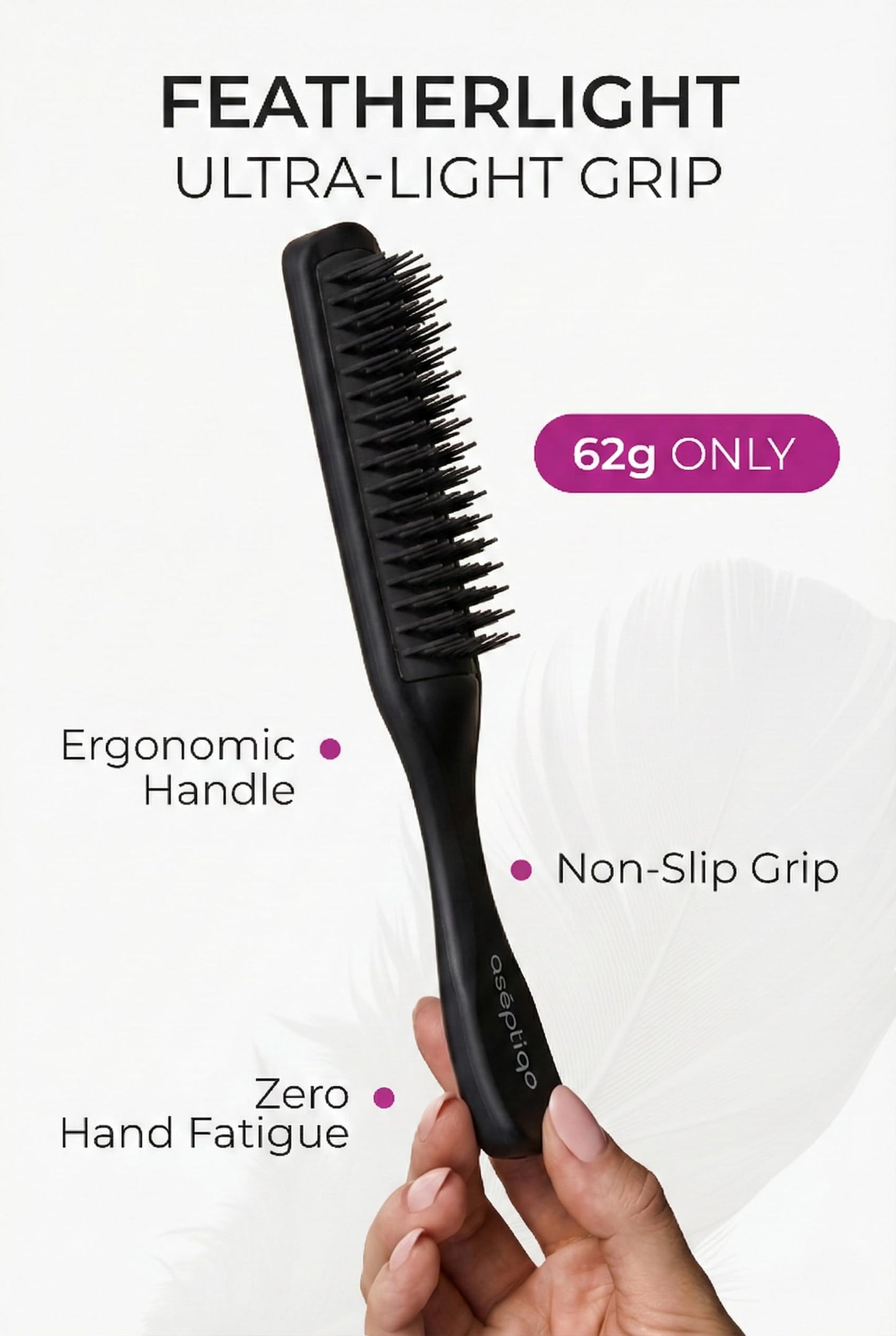Aséptiqo Brush - Premium Detangling Hair Brush, Compact & Easy to Clean Multi Purpose HairBrush for Men, Women, Kids - Ideal for Straight to Wavy
