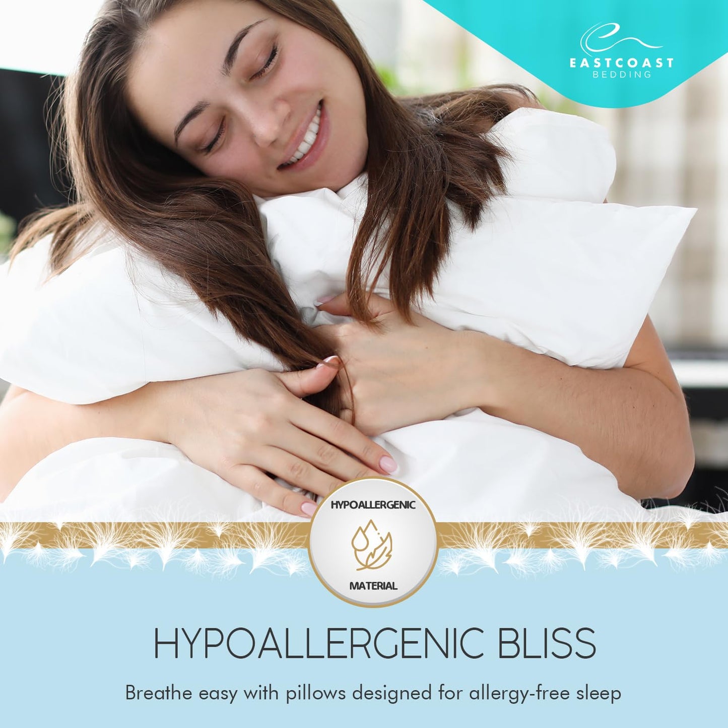 East Coast Bedding Luxury Duck Down Pillow - White Duck Down Pillow with 600 Fill Power, 400 Thread Count, 100% Cotton Cover - Medium Pillows for