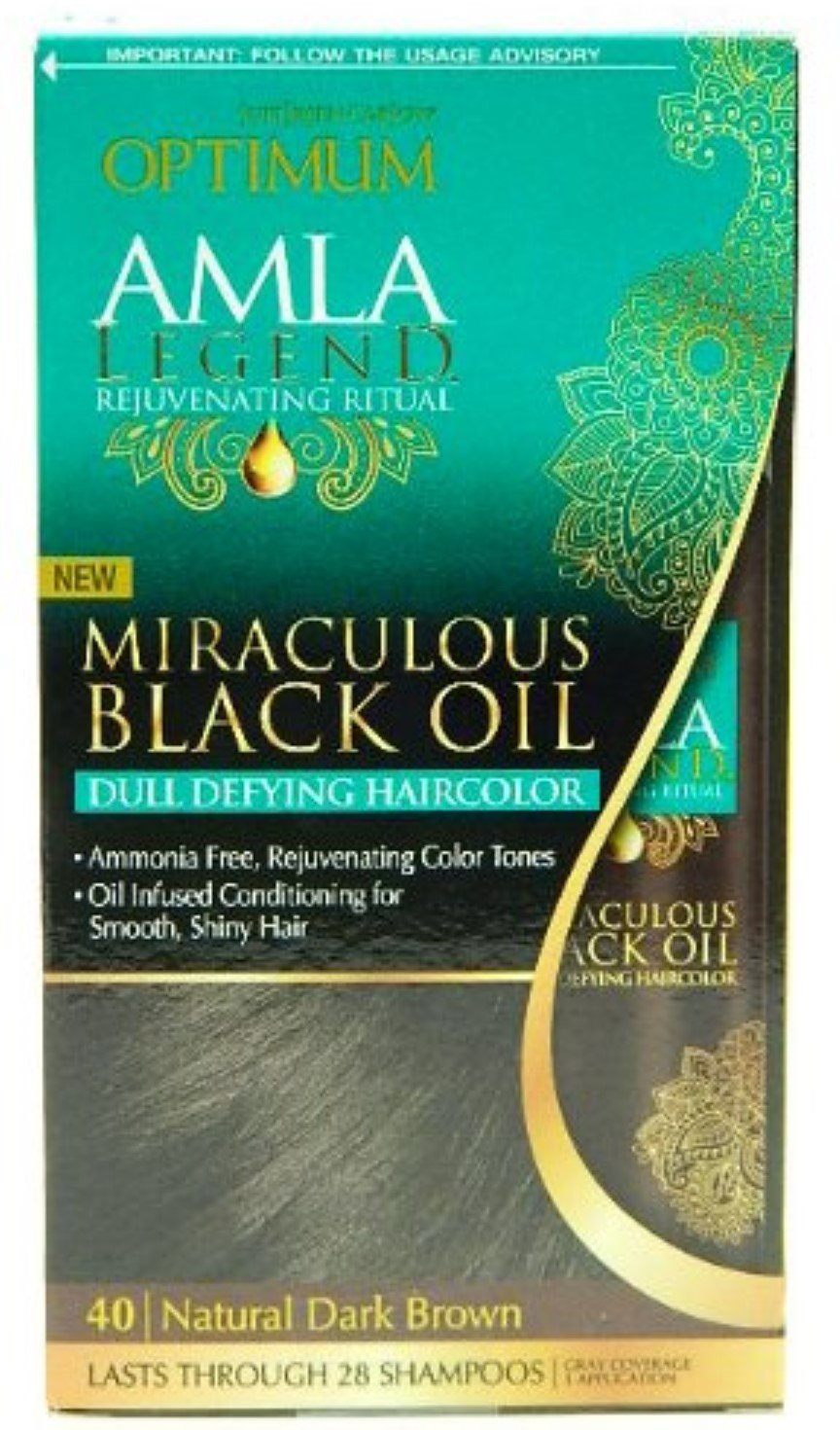 Optimum Care Amla Legend Miraculous Oil Dull Defying Hair Color, 40 Natural Dark Brown 1 ea (Pack of 4)