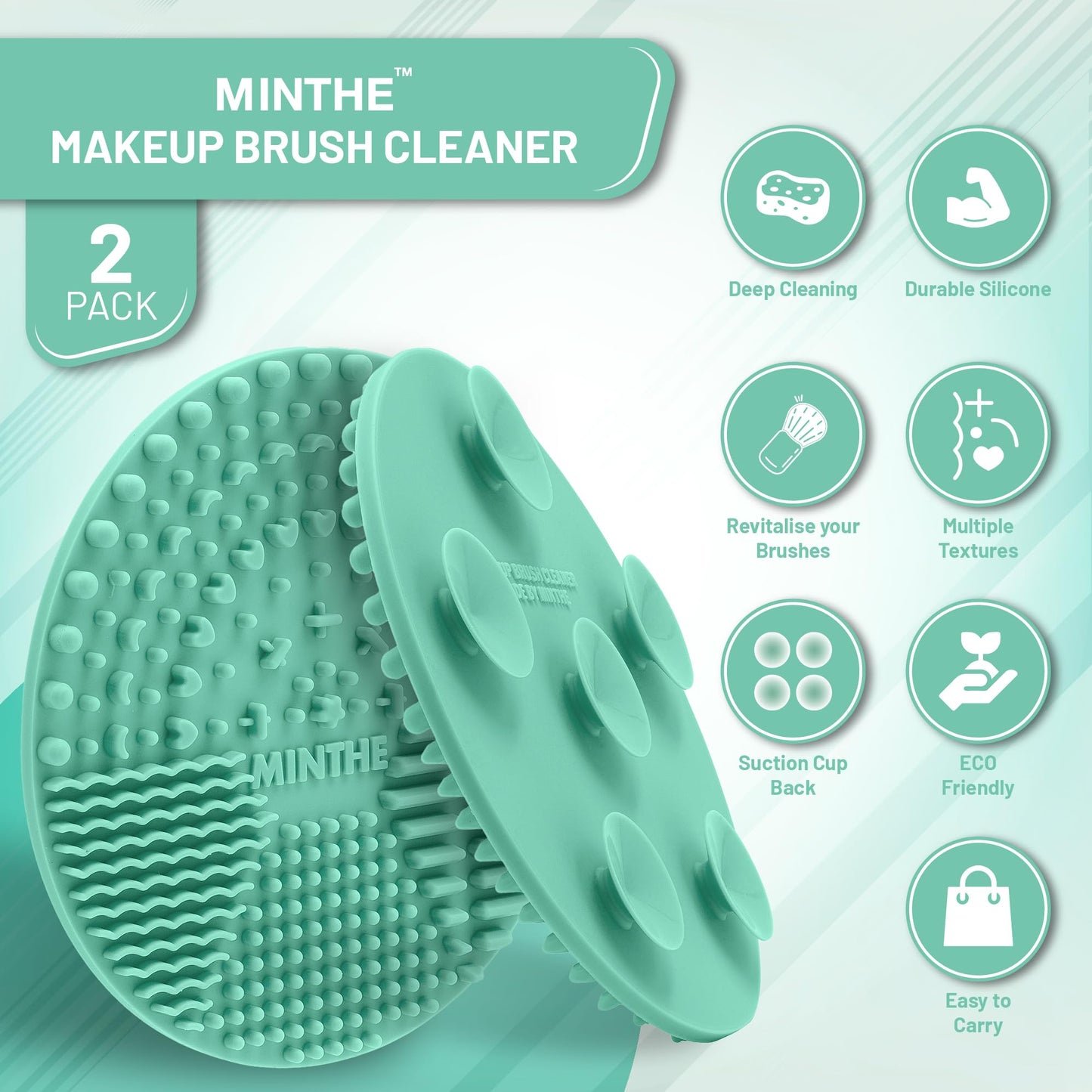 MINTHE™ Makeup Brush Cleaner Mat | 2 Pack | Silicone Make up Cleaning Pad