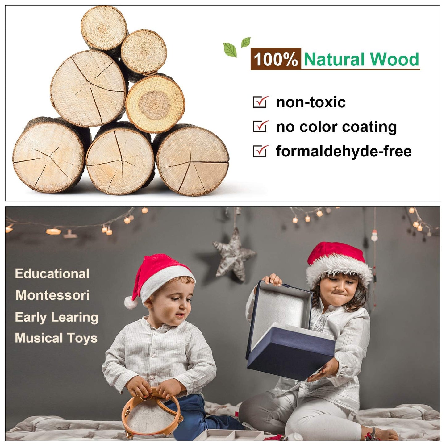 LOOIKOOS Toddler Musical Instruments – Montessori Wooden Percussion Set with Storage Bag, Educational Music Toys for Kids, Boys & Girls