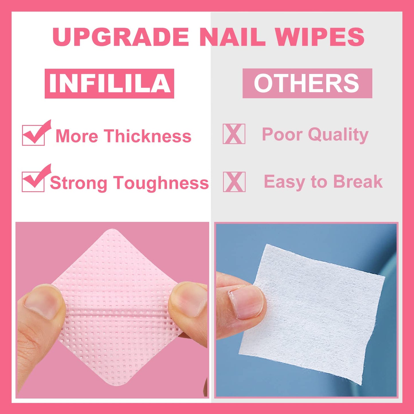 NXJ INFILILA Lint Free Nail Wipes, 540PCS Non-Woven Fabric Dry Nail Prep Wipes, Absorbent Acetone Nail Polish Remover Lash Extensions Glue Nail Beauty and Personal Care NXJ INFILILA
