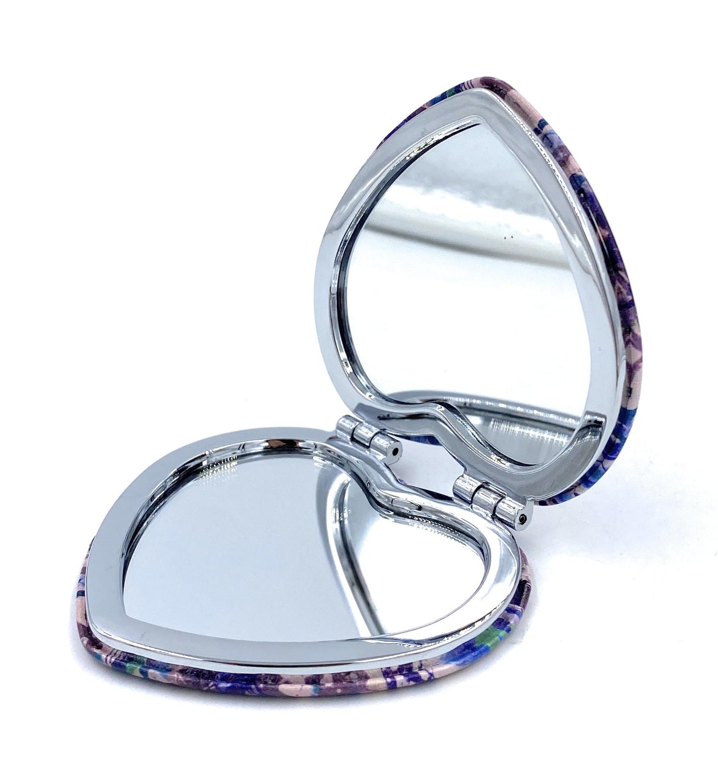 Aeisage Heart Mirror - Compact Blue Pocket Mirror, Mini Size Travel Mirror, Folding Heart Shape Mirror - Unique Gift for Her