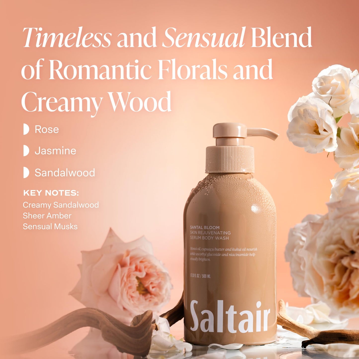 Saltair Body Wash 2-Pack - Santal Bloom - Moisturizing Body Wash with Monoi Oil and Cupuacu Butter - Scented Shower Gel for Women and Men - 2x 17oz