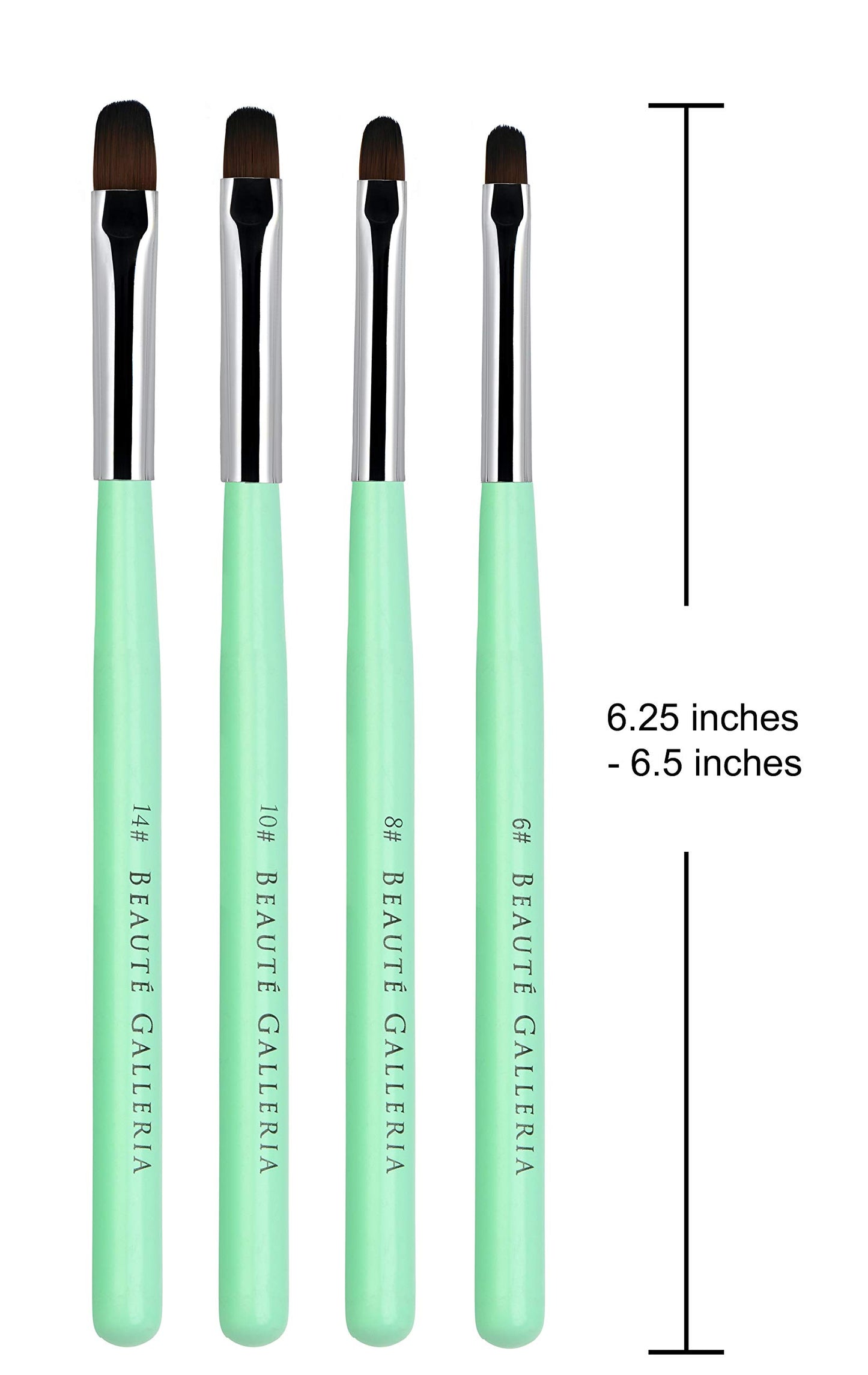 Beaute Galleria - 4pcs Acrylic UV Gel PolyGel Nail Art Brush Set (Size 6, 8, 10, 14), Nail Tips Builder Painting Pen Clean-Up Brush, Wooden Handle