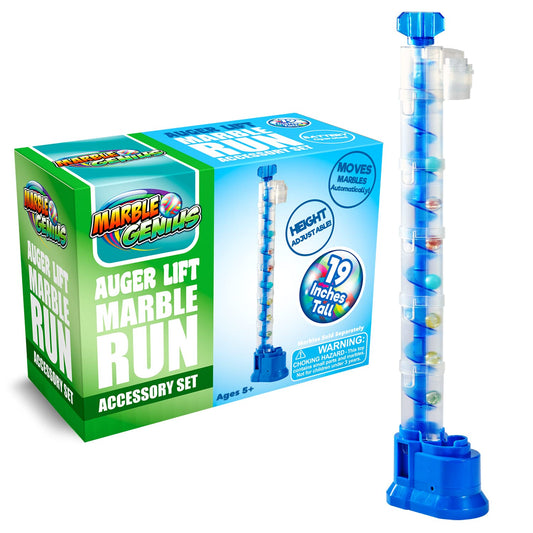Marble Genius Auger Lift – Expandable Marble Run Accessory Elevates Marbles 19", Endless Racing Fun, Ages 5+, Battery Powered, Blue