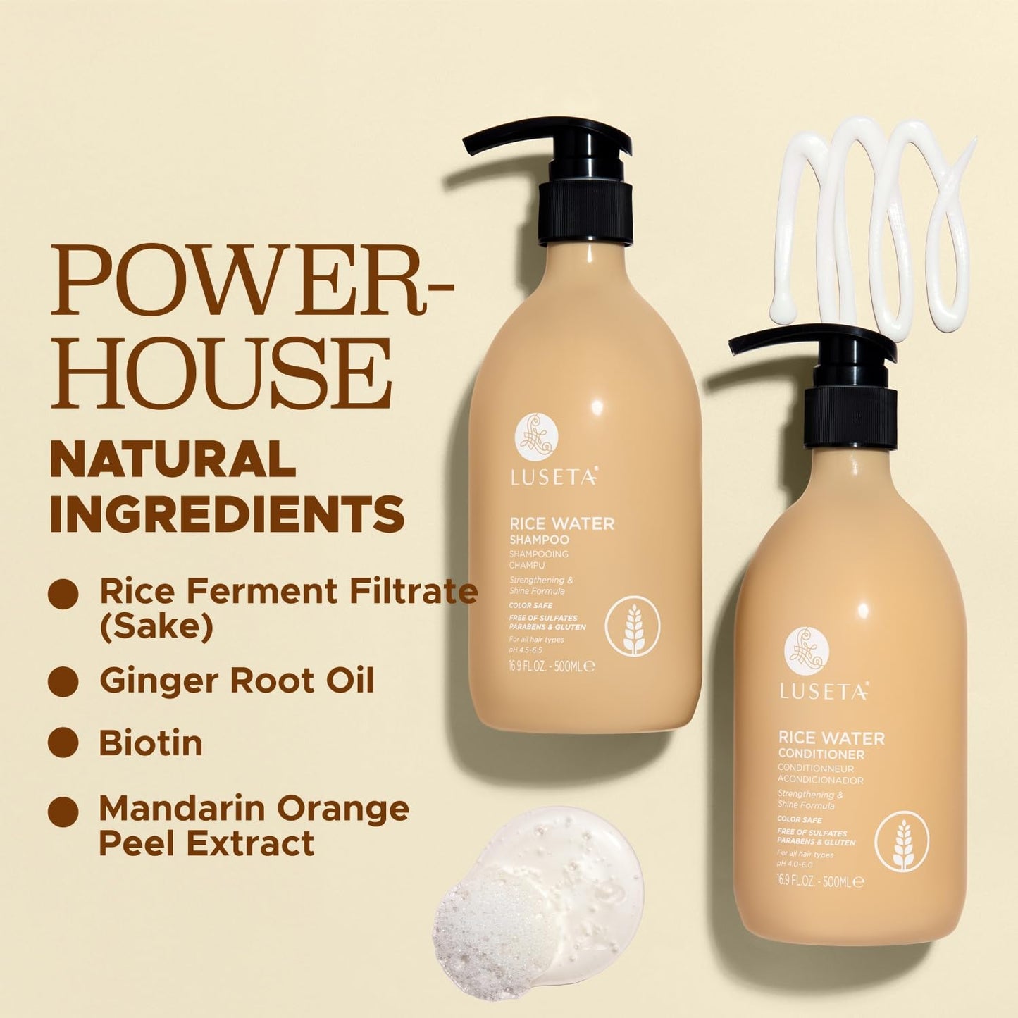 Luseta Rice Water Shampoo and conditioner Set Strengthening & Nourishing Revitalizes Shine for All Hair Types Hydrating & Frizz Control for Women