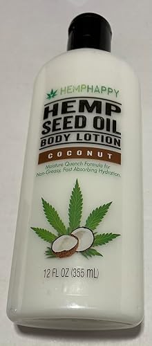 HEMPHAPPY Hemp Seed Oil Body Lotion, Coconut Scent, Moisture Quench Formula, Non-Greasy Fast Absorbing Hydration, 12 FL OZ