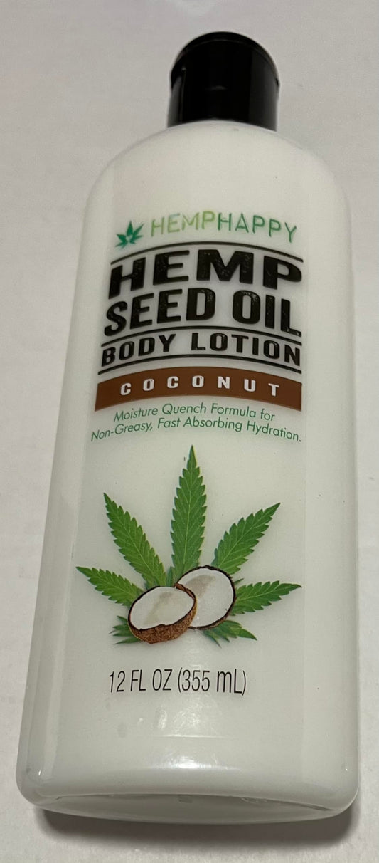 HEMPHAPPY Hemp Seed Oil Body Lotion, Coconut Scent, Moisture Quench Formula, Non-Greasy Fast Absorbing Hydration, 12 FL OZ Beauty & Personal Care HEMPHAPPY