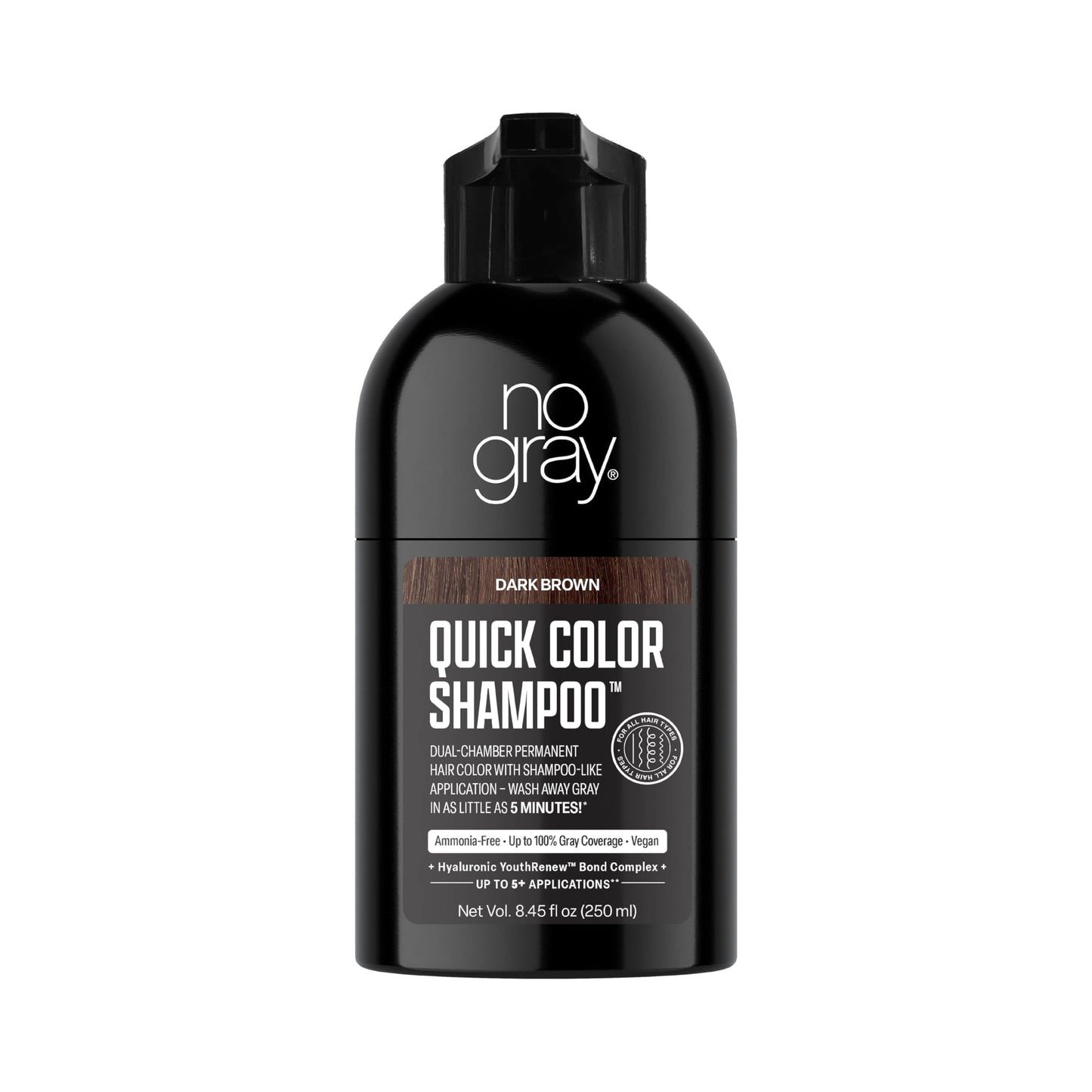 No Gray Quick Permanent Hair Color Shampoo, Dark Brown, 8.45 oz