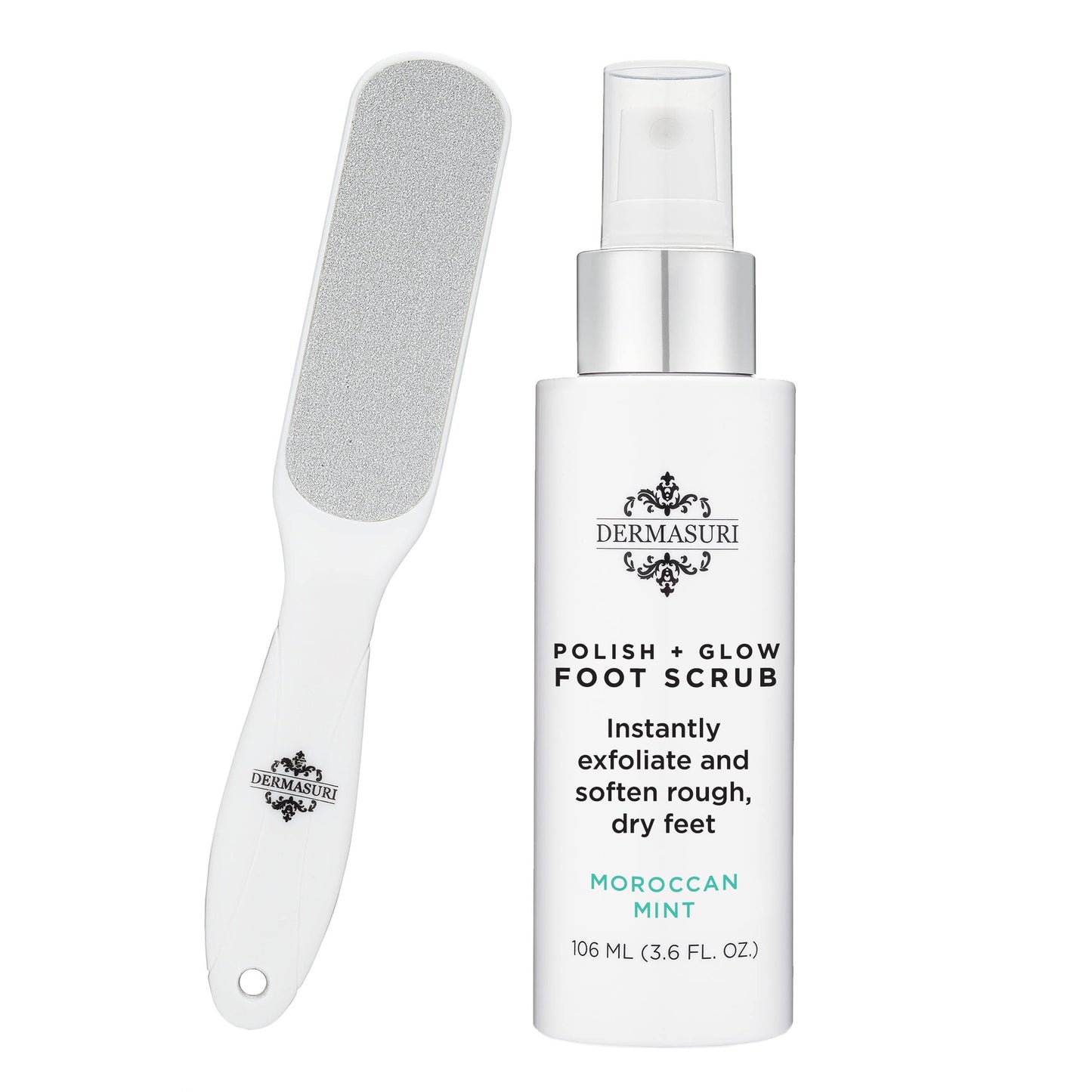 Dermasuri - Callus Remover Foot Scrub - Exfoliating Feet Spray-on Formula and Reusable Deluxe Sole File - Dead Skin Remover, Callus Rasp Scrubber
