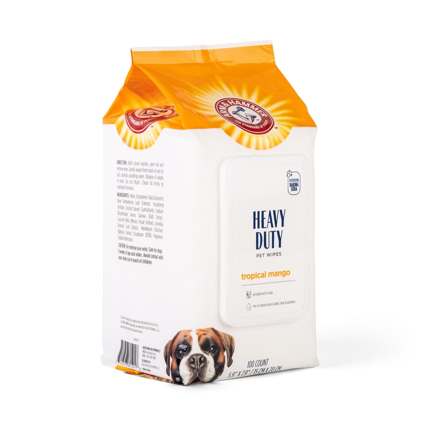 Arm & Hammer Pets Heavy Duty Dog Bath Wipes, Mango Scent – Grooming, Paw & Butt Wipes, Odor Eliminator & Deodorizing Pet Cleaning Wipes, 100 Count