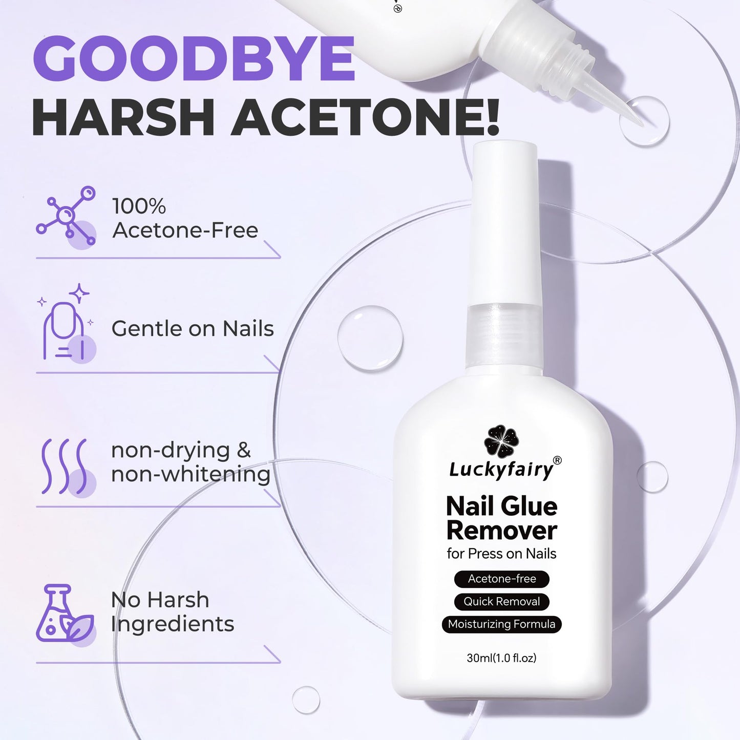 Luckyfairy 30ml Nail Glue Remover: Multi-functional Press On Nail Remover, Gentle Non-Acetone Nail Polish Remover for Gel Nails Tips, Quick Easy Beauty and Personal Care Luckyfairy