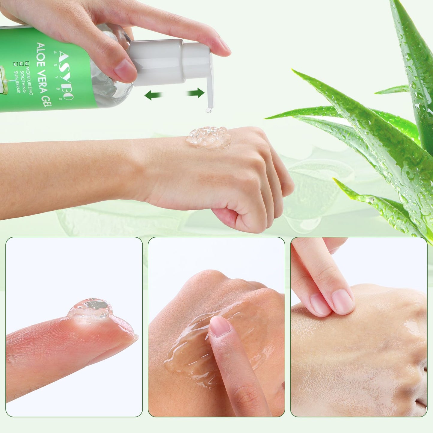 ASYBO 300 ml Aloe Vera Gel, 100% Natural Pure Aloe Vera Hydrating Facial Cream, Soothing & Moisturizing, After Sun Care, Reduce Acne, Repair Scars