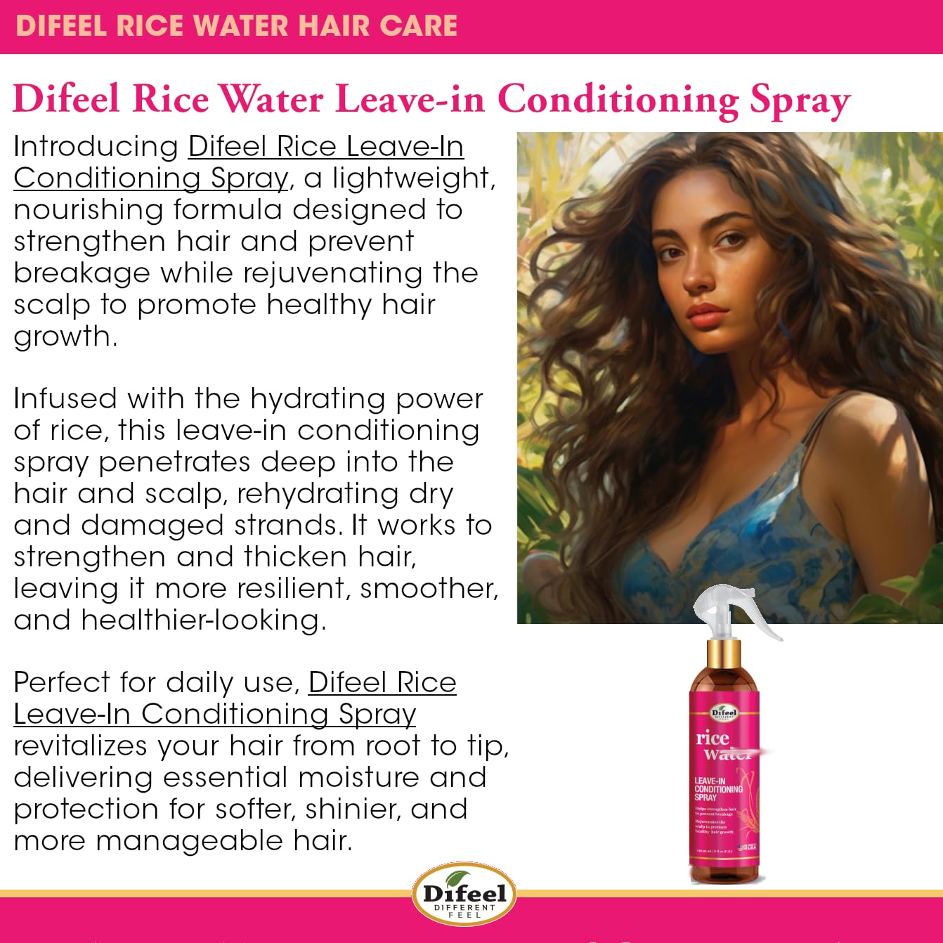 Difeel Rice Water Hair Care Ultimate Shampoo & Conditioner 6PC Set - Includes 33.8oz Shampoo, 33.8oz Conditioner, 12oz Hair Mask, 7.1oz Hair Oil