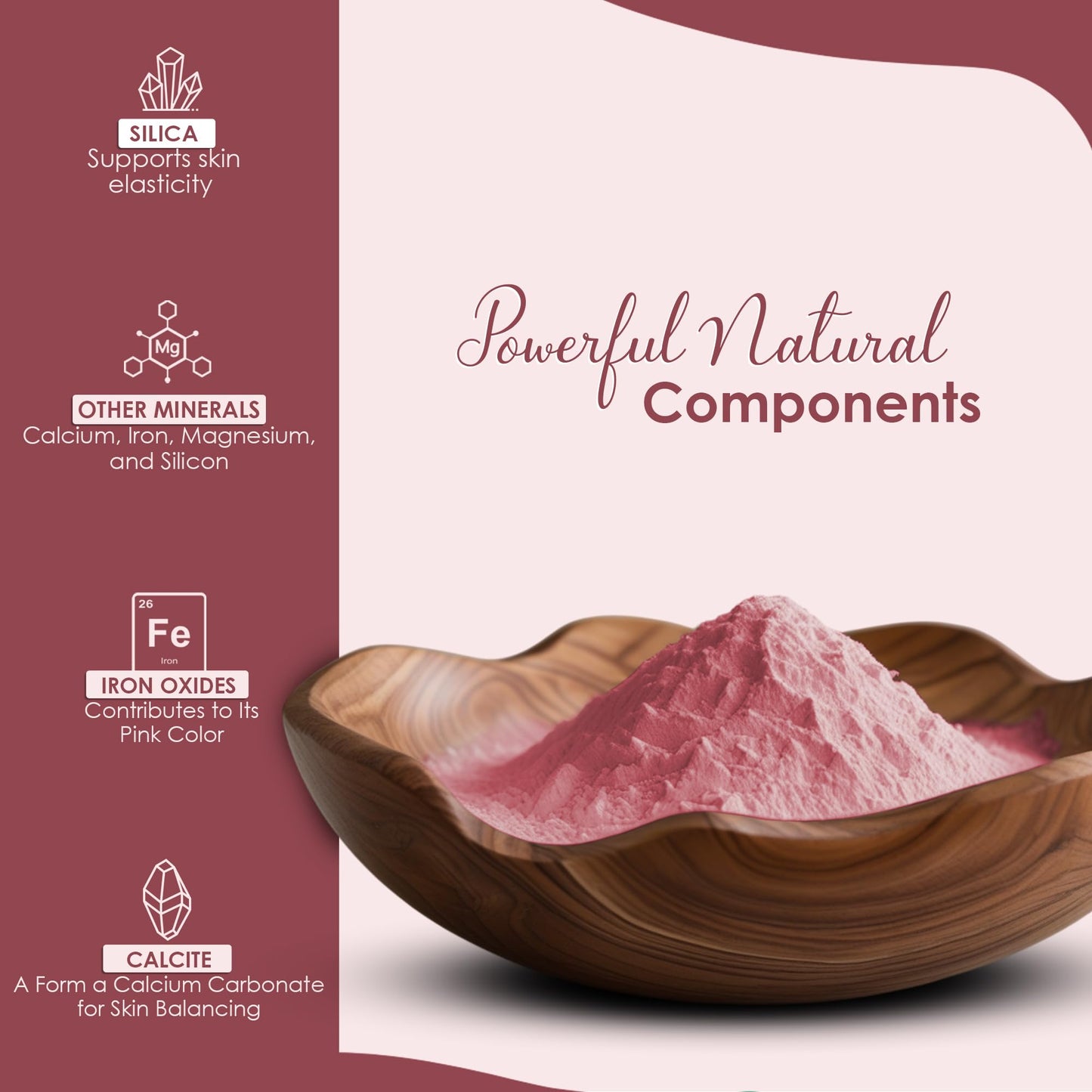 French Pink Clay powder by mi nature | 227g(8 oz) (½ pound) | Montmorillonite Pink-Clay | French Rose Clay | Face mask | natural powder