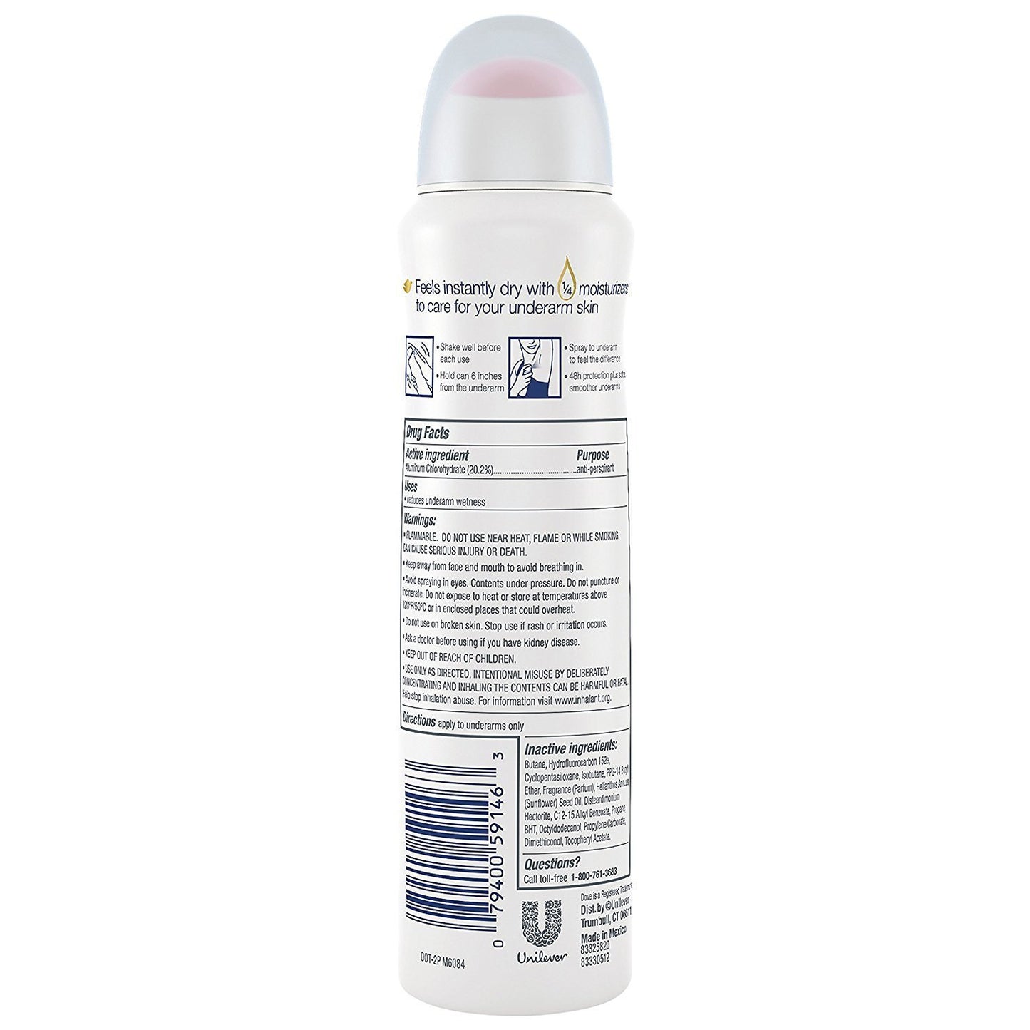Dove Antiperspirant Dry Spray - Invisible - Clear Finish - 3.8 OZ (107 g) Per Can - Pack of 3 Cans Beauty and Personal Care Dove