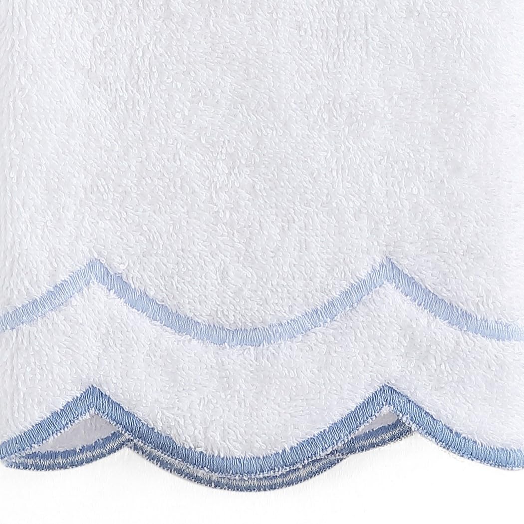 Peri Home 100% Cotton Hand Towel for Bathroom, Embroidered, Soft & Absorbent, 500 GSM, 1 Piece, 16" x 27", White with Blue Scallop
