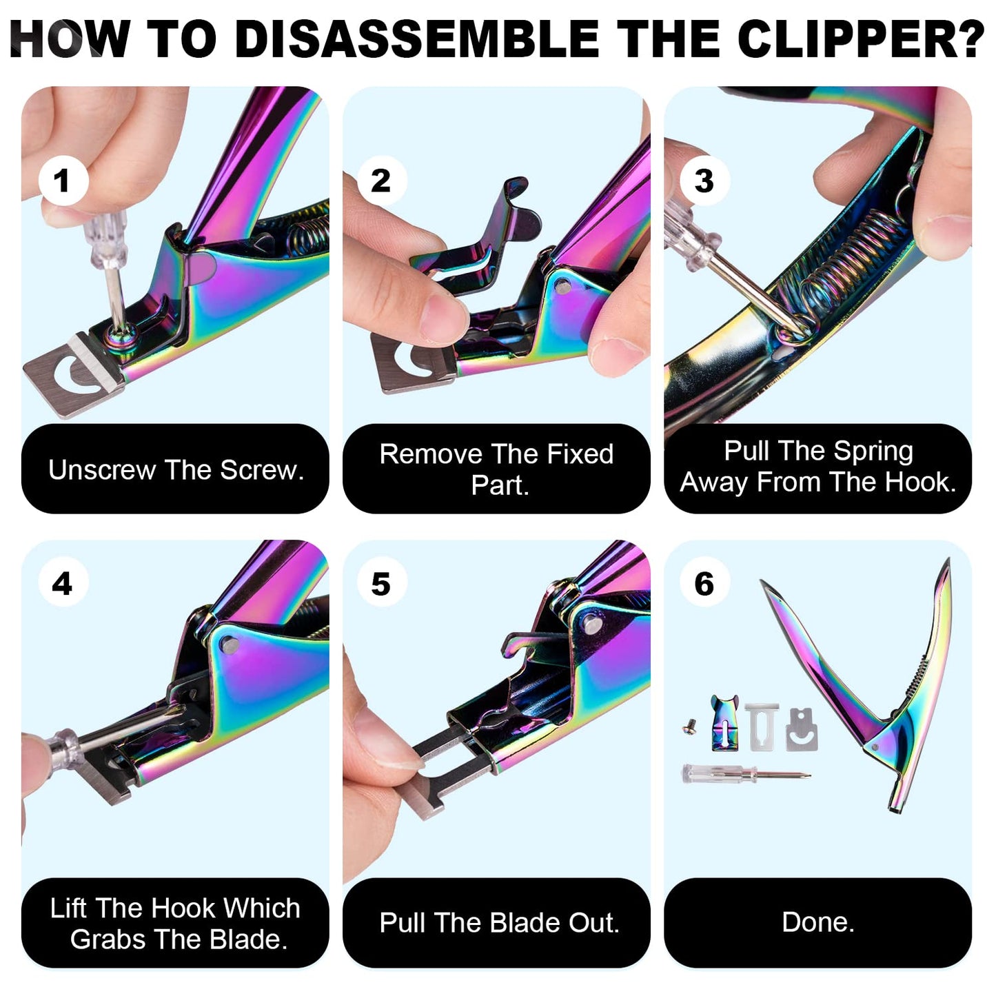 Chameleon Premium Adjustable Nail Clippers for Acrylic Nails, Stainless Steel Cutter Trimmer for Artificial Fake False Tips Manicure Sharp Blade Clip