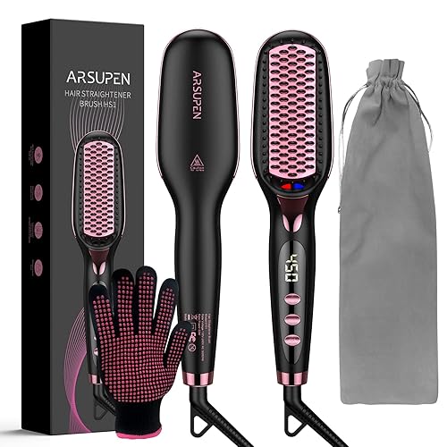 Hair Straightener Brush, Brush Straightener for Women with Anti-Scald & Auto Temperature Lock and Auto-Off, MCH Ceramic Heating