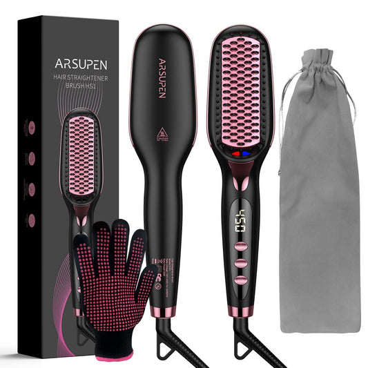 Hair Straightener Brush, Brush Straightener for Women with Anti-Scald & Auto Temperature Lock and Auto-Off, MCH Ceramic Heating