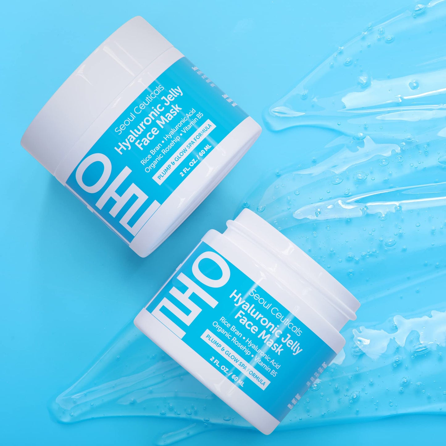 SeoulCeuticals Korean Skin Care Hyaluronic Acid Jelly Face Mask - Rice Bran + Vit B5 + Rosehip Anti Aging K Beauty Skincare for Plump Glowing Skin 2oz