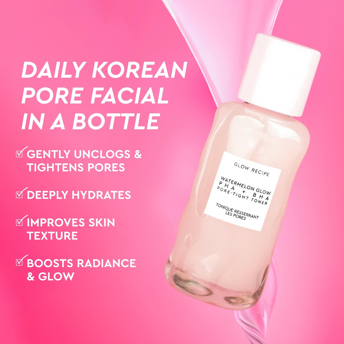 Glow Recipe PHA + BHA Face Toner, Korean Exfoliating Toner for Pores, Gentle Chemical Exfoliant + Hydrating Toner, Watermelon, Cactus Water + Glycerin