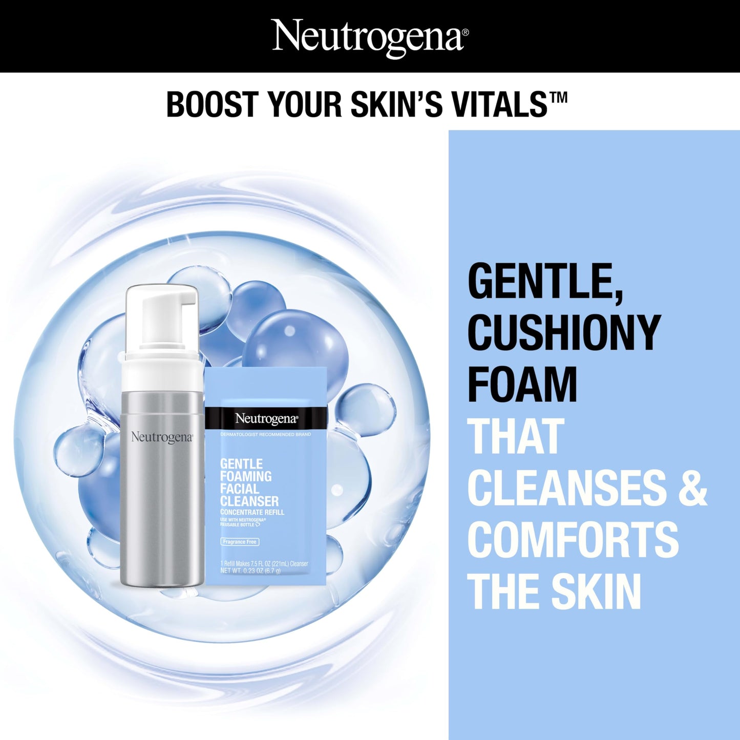 Neutrogena Reusable Gentle Foaming Facial Cleanser Starter Kit, Fragrance-Free Face Wash Concentrate is Gentle Enough for Sensitive Skin, 1 Reusable