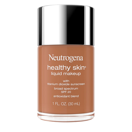 Neutrogena Healthy Skin Liquid Foundation Makeup Broad Spectrum SPF 20 Sunscreen, Medium Coverage, Vit B5, Antioxidants, All Day Wear, Cool Bronze