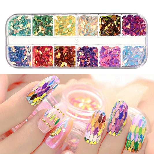 12 Colors Horse Eye Sequins 3D Ultra-Thin Flakes Colorful Glitter Stickers Holographic Laser Shiny Nail Art Design for Nail Decoration DIY Glitters