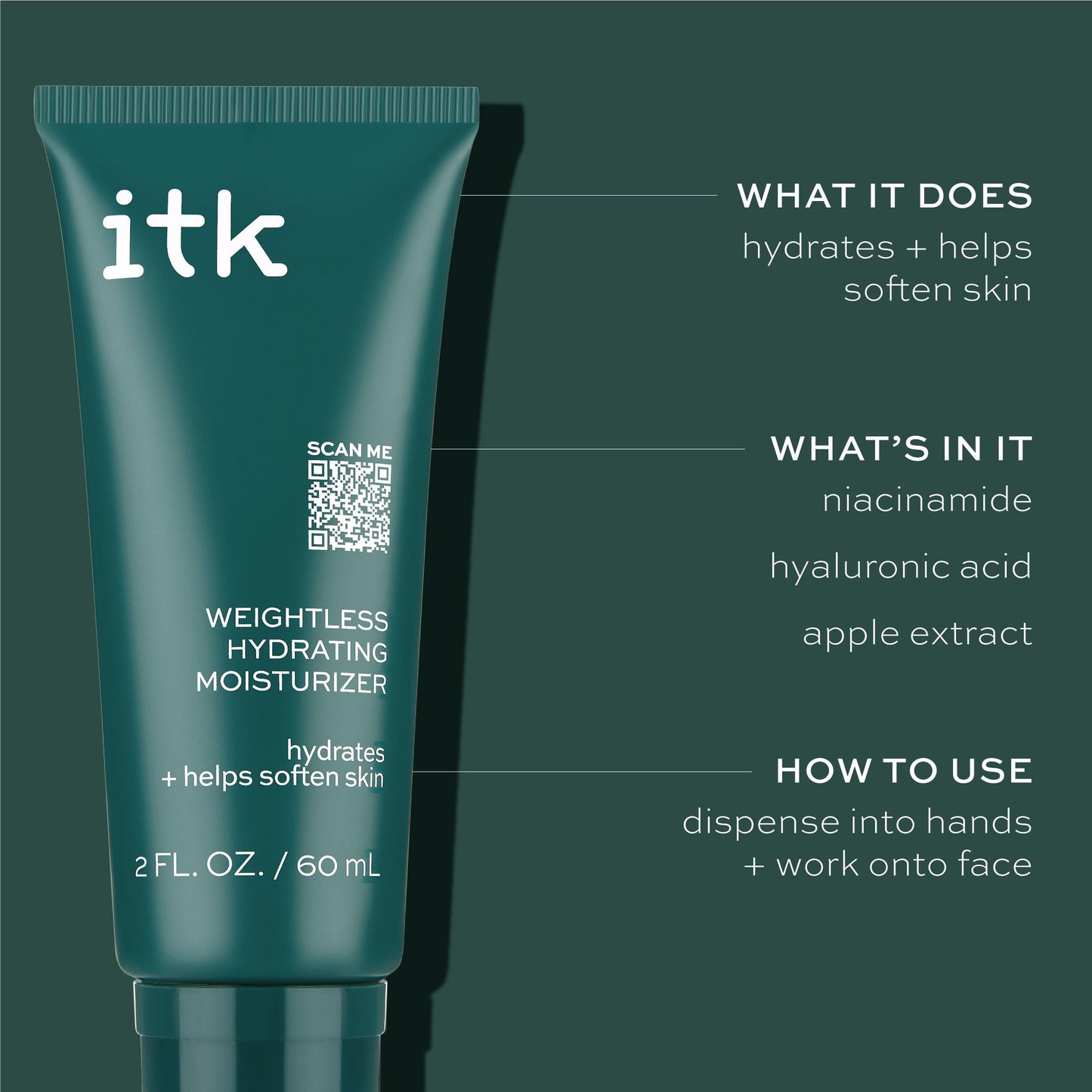 ITK Skincare Weightless Hydrating Face Moisturizer - Hydrates + Smoothes Skin - Niacinamide - Brighten Dark Spots - Hyaluronic Acid - Maintain