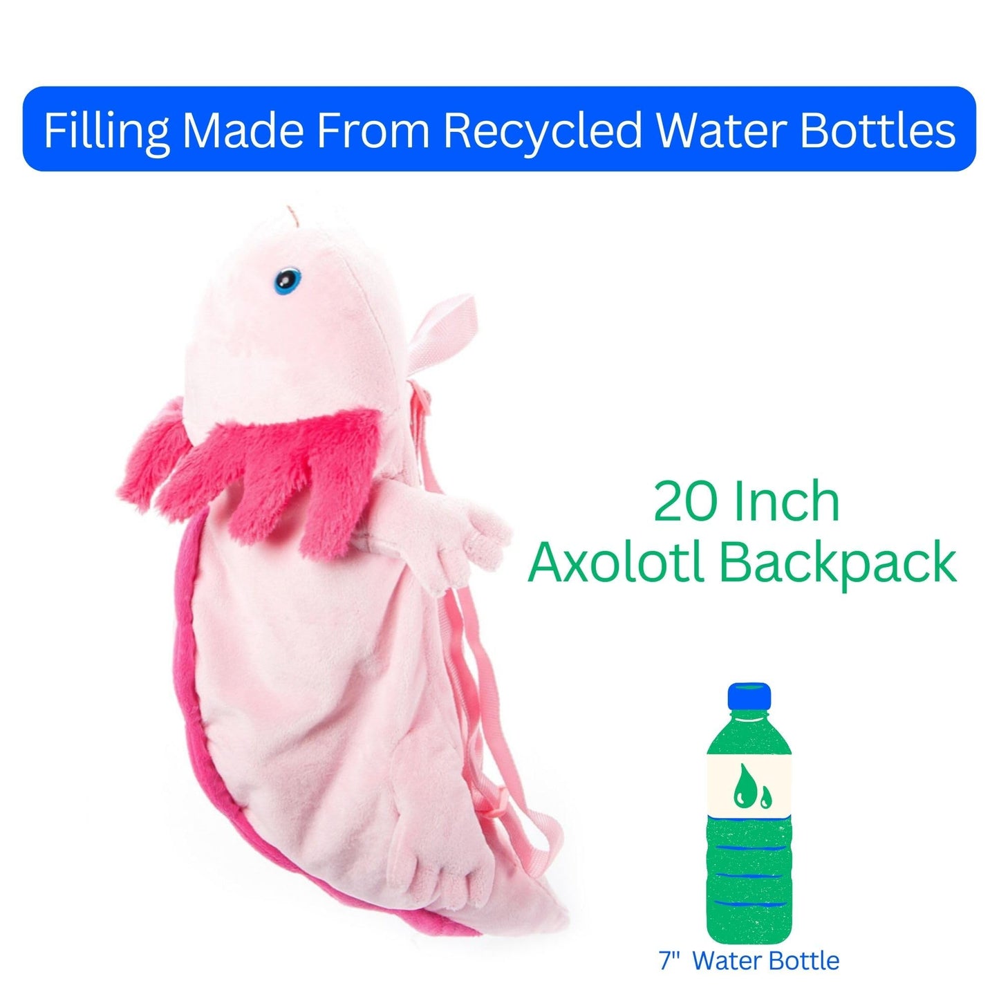 The Petting Zoo Axolotl Stuffed Animal Plushie Backpack, Gifts for Kids, Sealife Animal Toy, Pink Axolotl Plush Toy Book Bag, 20 inches