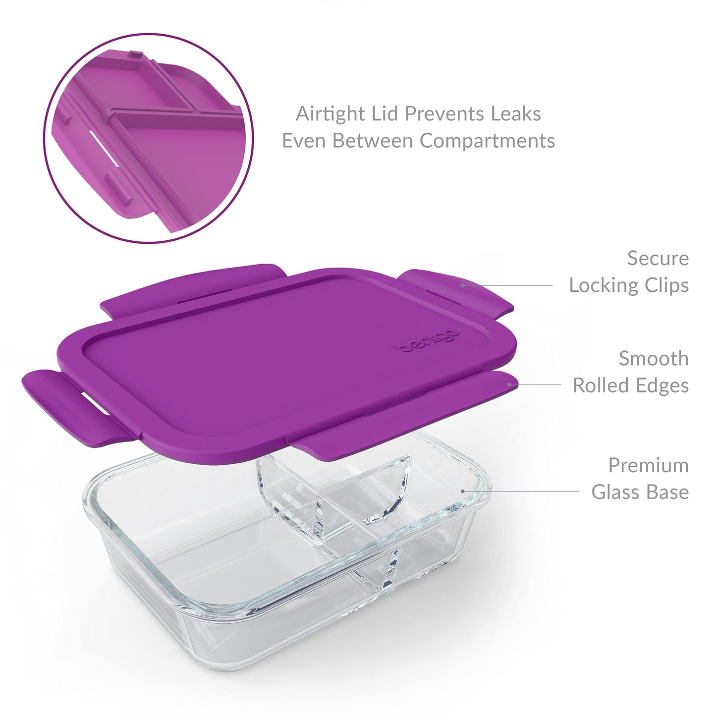 Bentgo Glass Lunch Box - Leak-Proof Bento-Style Food Container with Airtight Lid and Divided 3-Compartment Design - 5 Cup Capacity for Meal Prepping…