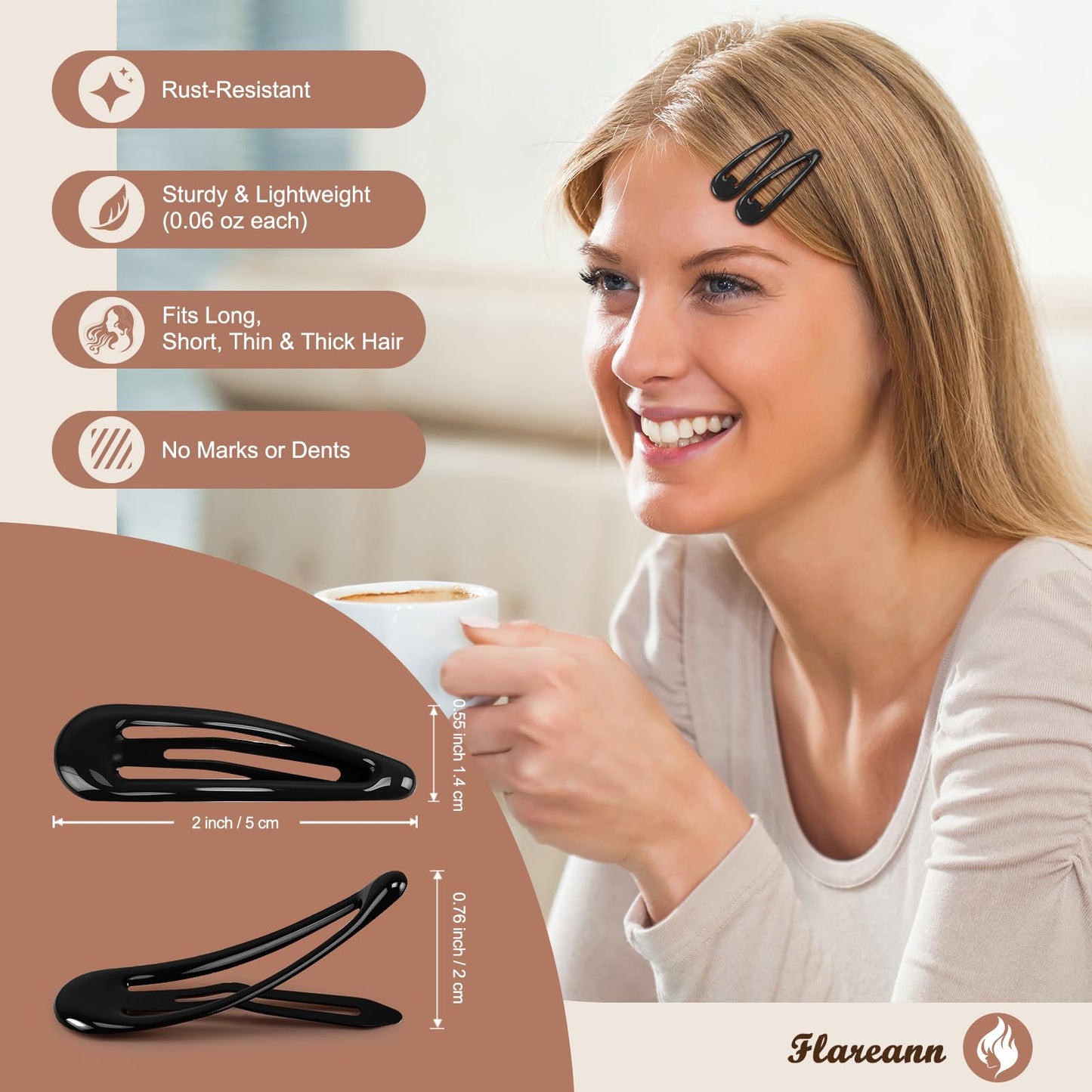 FLAREANN Glossy Black Snap Hair Clips, 50 PCS Hair Barrettes for Women Beauty and Personal Care FLAREANN