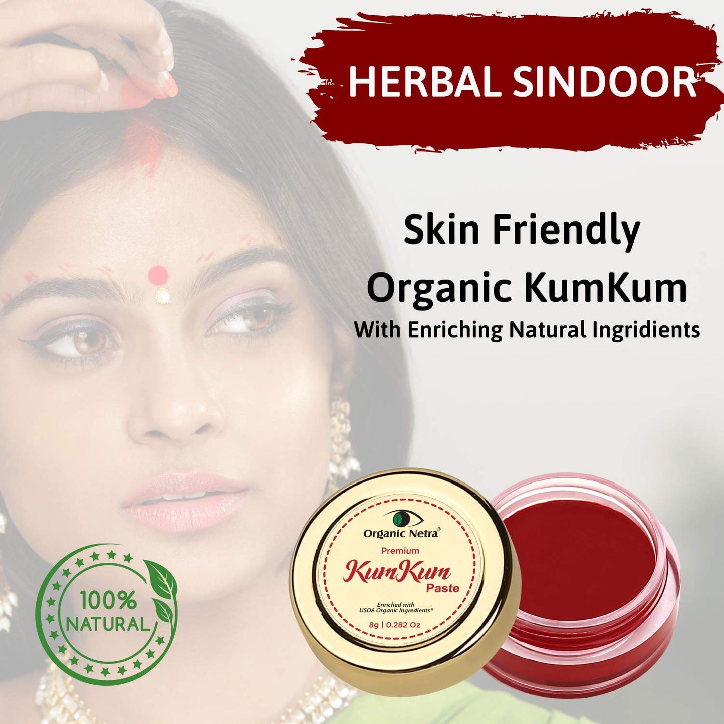 Organic Netra Sindoor/Kumkum Paste | Waterproof Long Lasting, Smudge Proof Sindoor | Pure and Natural Deep Maroon Colour, Long lasting | Enriched