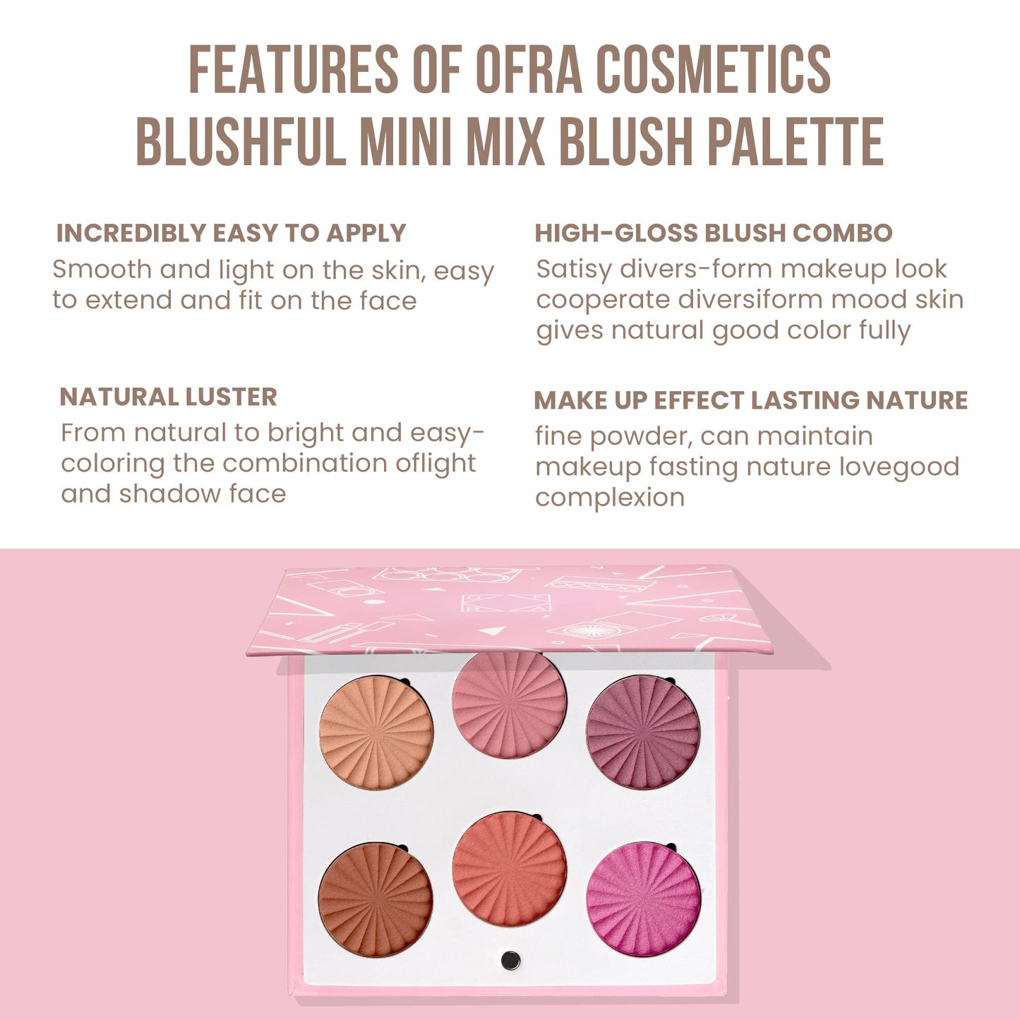 OFRA Mini Mix Face Palette Blushful - Blush Palette for Cheeks - 6 Pigmented Pressed Powder Shades - Travel-Friendly and Cruelty-Free Face Makeup