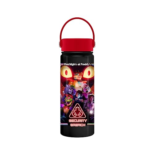 Silver Buffalo Five Nights at Freddy's Stainless Steel Water Bottle with Swivel Handle Featuring Gregory, Vanny, Glamrock Freddy, Glamrock Chica