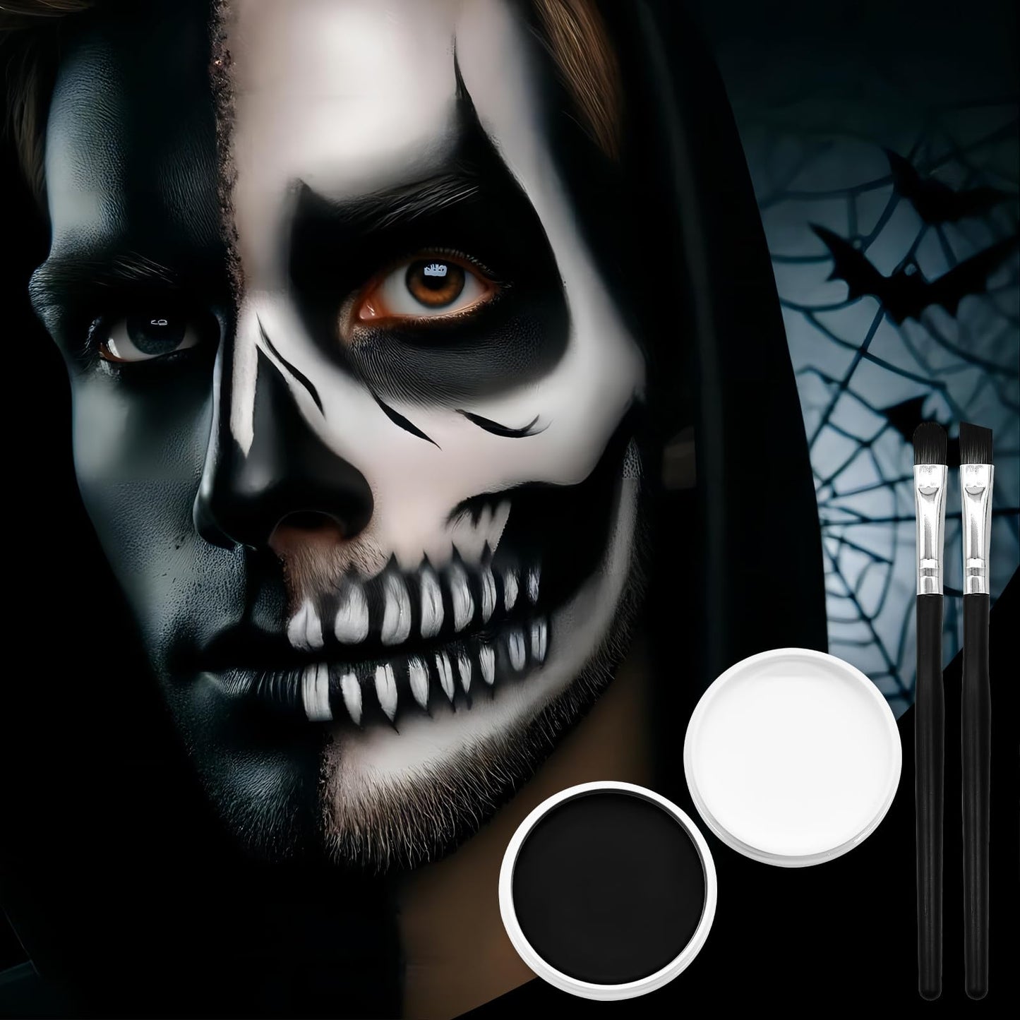 Black and White Face Paint Set - 2.47 oz Halloween Face Body Paint Skeleton Ghost Skull Cosplay Costume Professional SFX Corpse Special Effects Makeup