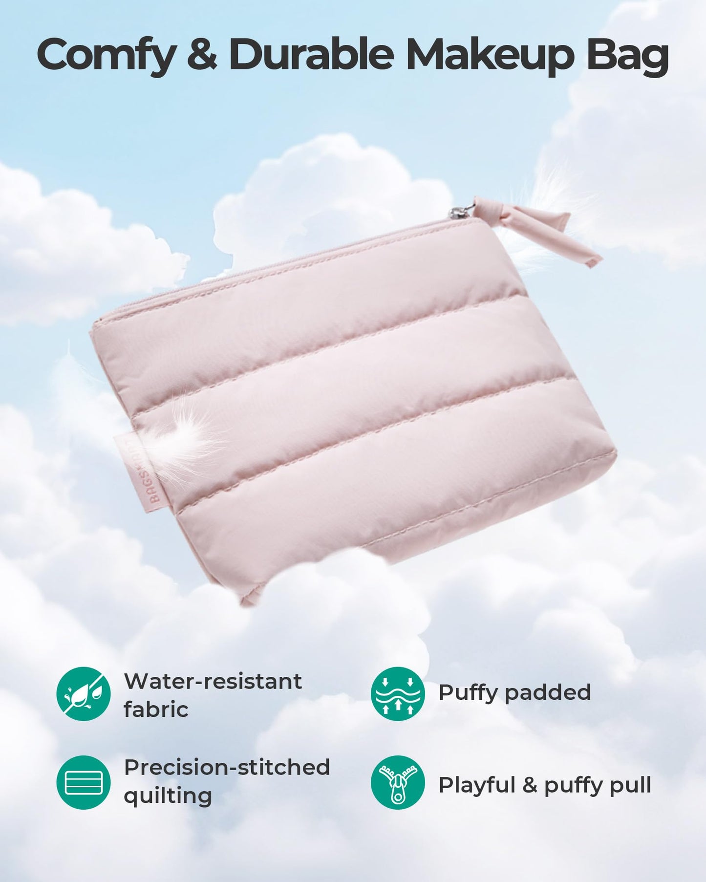 BAGSMART Small Makeup Bag, Machine Washable Puffy Cosmetic Pouch, Pink Beauty and Personal Care BAGSMART