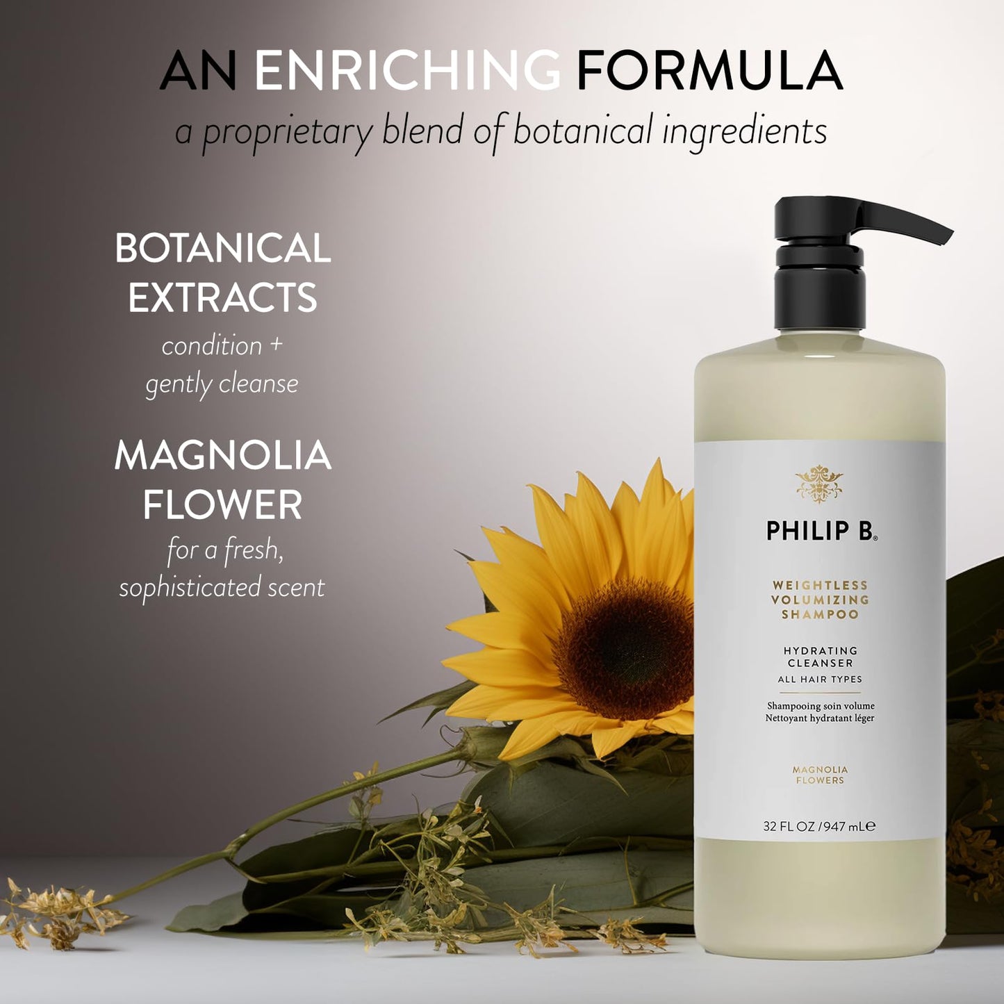 PHILIP B Weightless Volumizing Shampoo, 32 fl. oz. (947 ml) - Removes Oil and Product Build-Up, Adds Extra Body, Bounce and Shine