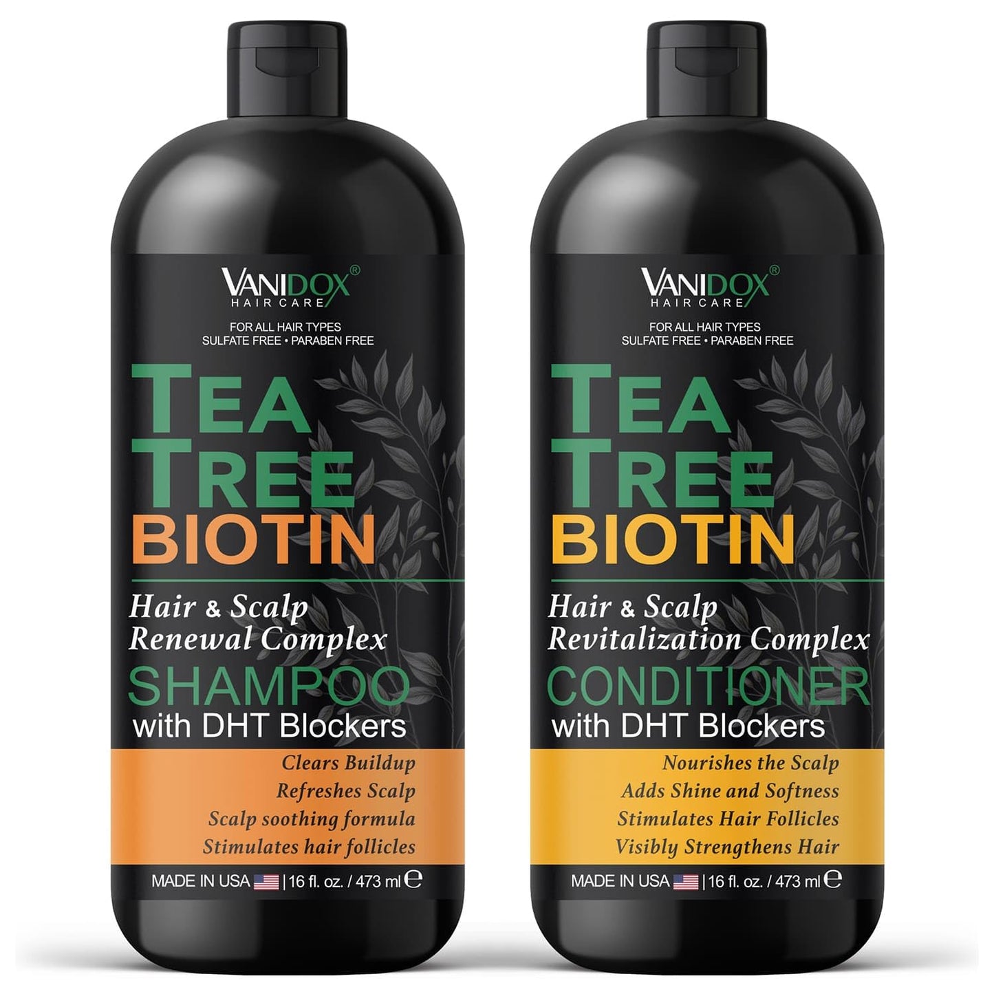 Tea Tree Oil Shampoo and Conditioner Set with Biotin, DHT Blockers, Itchy Scalp Relief, Supports Thicker-Looking Hair, Cleanses Dandruff & Buildup