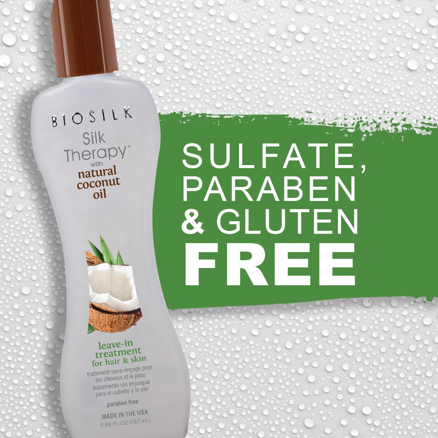 Biosilk Silk Therapy with Natural Coconut Oil Leave-In Treatment, Helps Control Frizz & Flyaways, Sulfate, Paraben & Cruelty-Free, 5.64 Oz