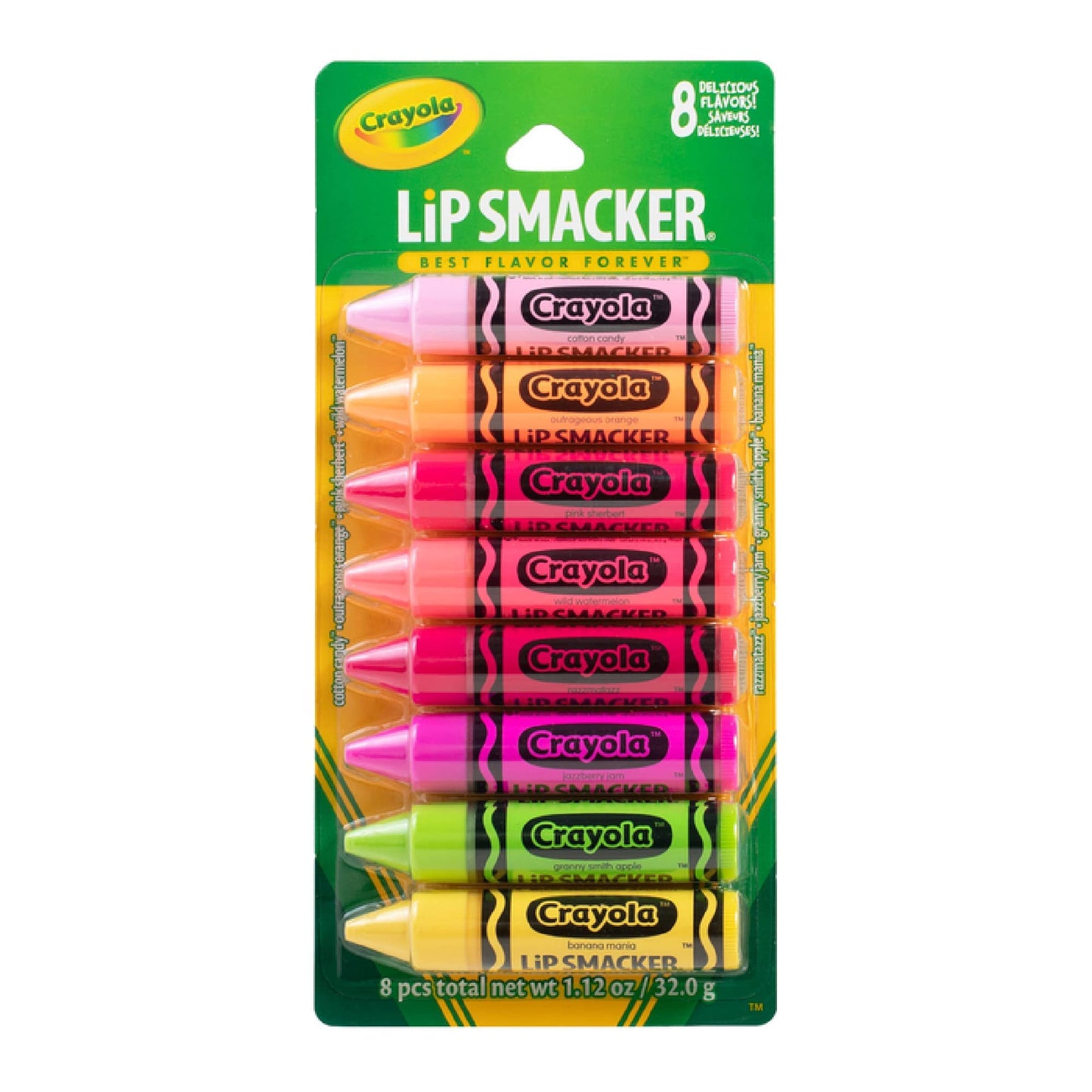 Lip Smacker Crayola Lip Balm Party Pack - 8 Moisturizing Lip Balms, Cotton Candy, Orange, Sherbert, Watermelon, Berry, Apple, Banana, Hydrating