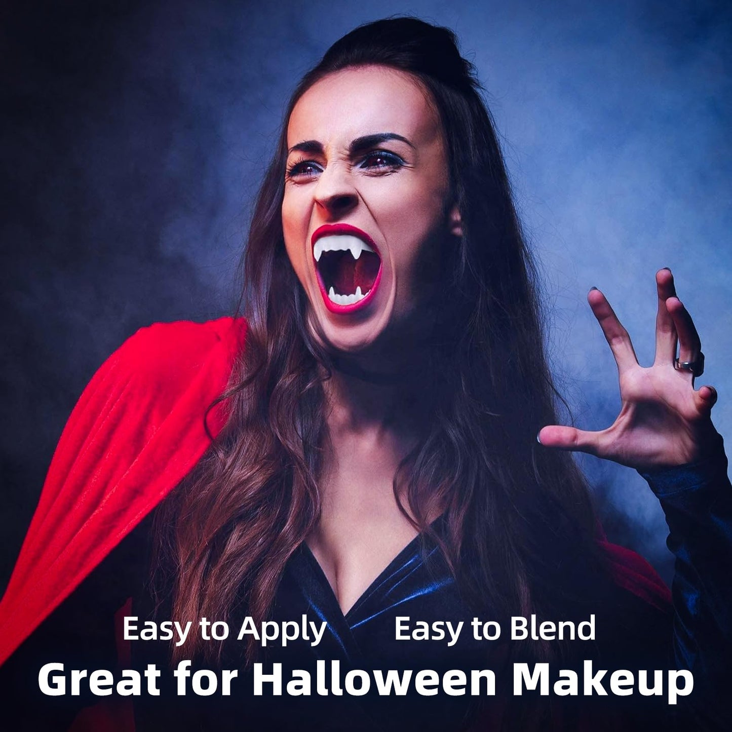 Halloween Vampire Makeup Kit, SFX Makeup Set with White Face & Body Paint, Fake Blood, Face Paint Crayons & Fake Teeth for Vampire, Zombie, Clown