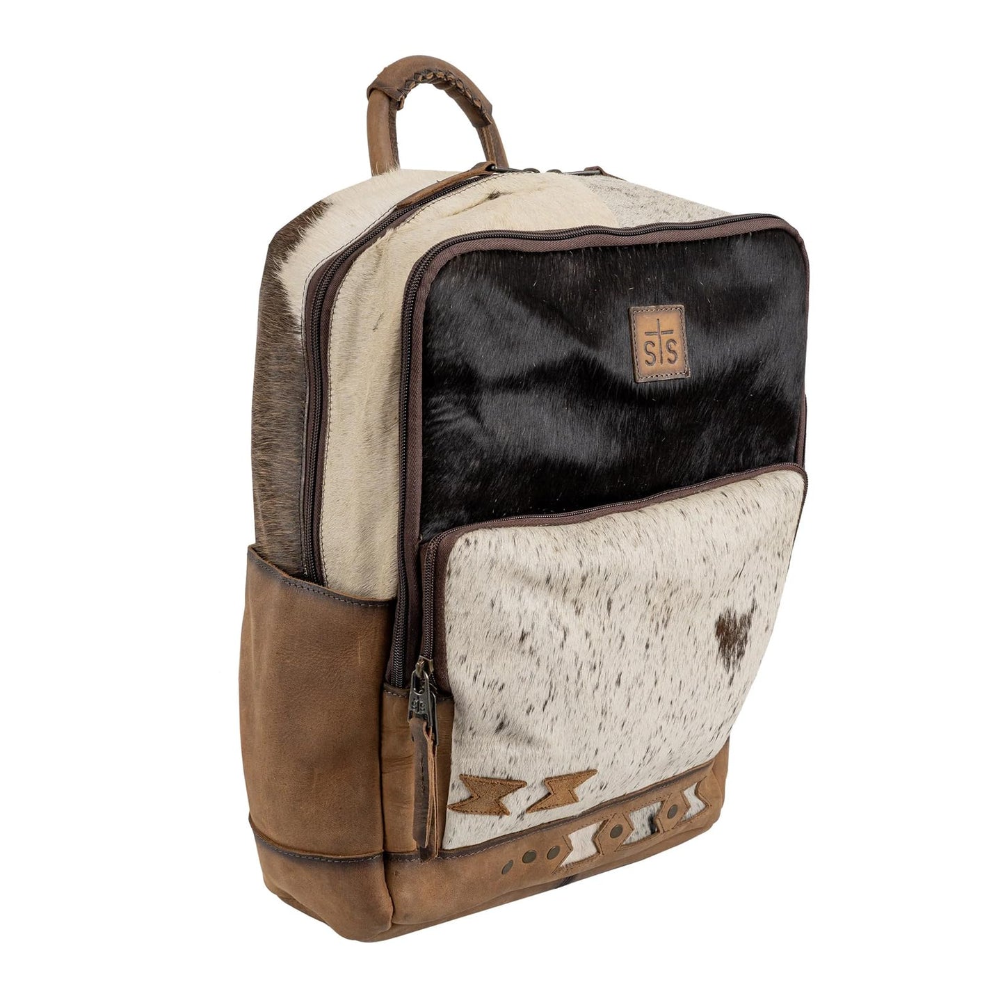 STS Women's Roswell Faye Durable Leather Backpack w/3 Zip Compartments, Cowhide/Veg Tan, 13" W x 15.5" H x 6" D