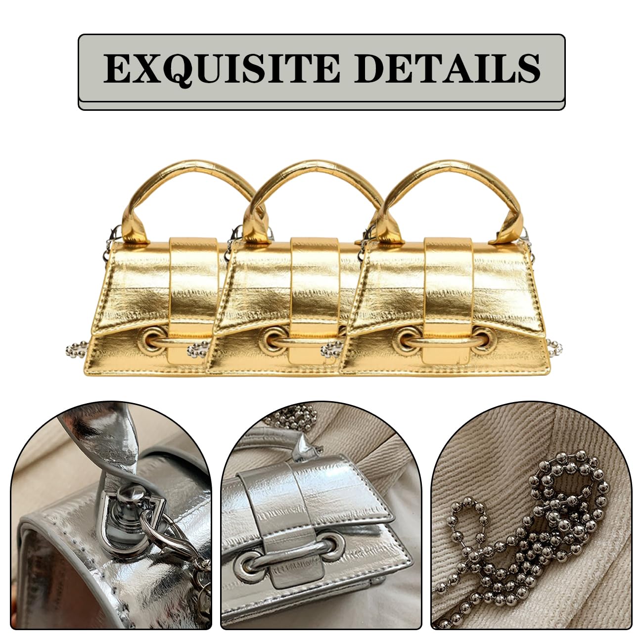 Mini Crossbody Bags Women's Y2K Purses Top Handle Crossbody Bag Clutch Shoulder Handbag for Cocktail Gold