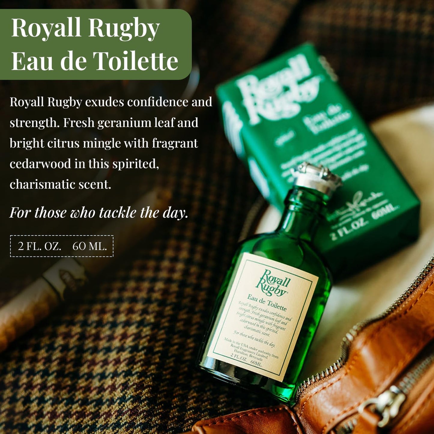 ROYALL RUGBY, Men's Eau de Toilette, Fresh Green & Citrus Fragrance - 2 Fl oz Splash