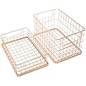 Set of 2 Stackable 10" Metal Wire Storage Basket Bins With Handles (Rose Gold Wide Mesh Base)